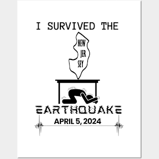 I Survived the New Jersey, NJ, NYC, New York Earthquake April 5, 2024, Map of New Jersey Memorabilia Posters and Art